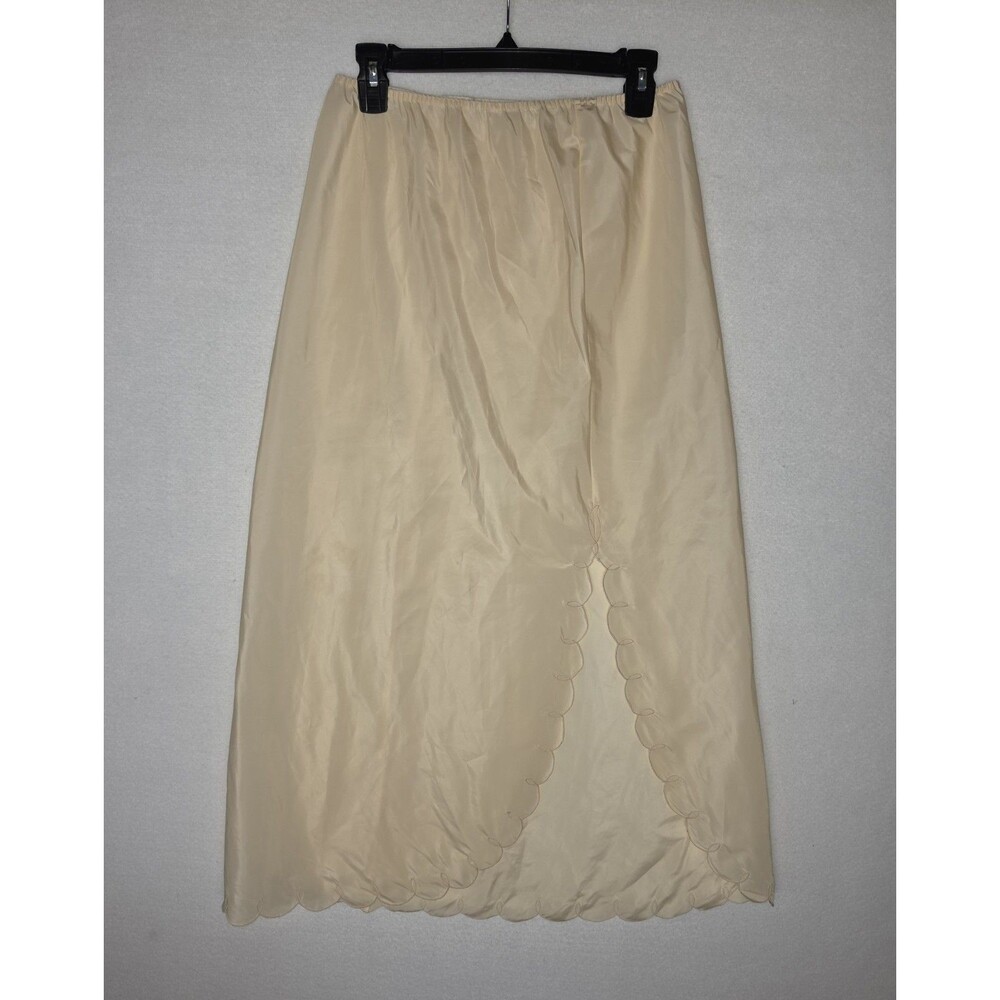VTG 60s All's Long Slip Skirt Scalloped Hem Elastic Waist Ivory Womens Medium